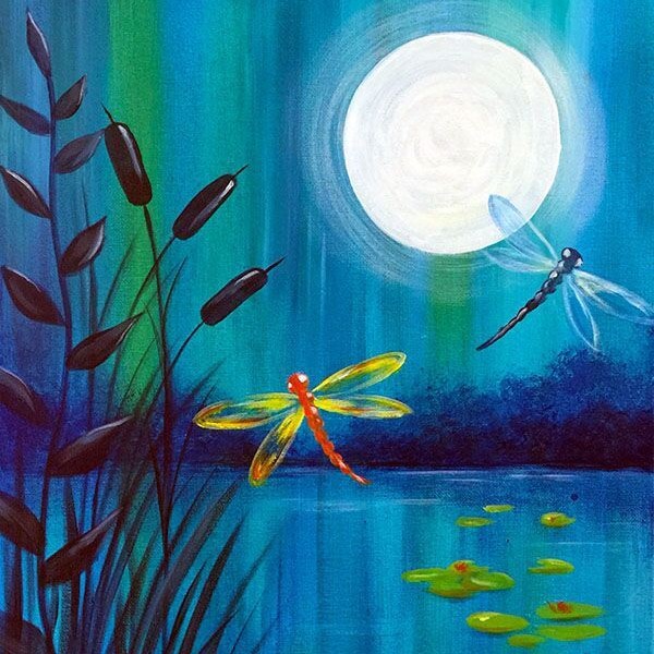 The Art Den Gallery Of Paintings For Parties And Paint Sip S - Dragonfly Pond Easy Beginner Acrylic Painting Tutorial